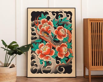 Peonies Tattoo Print | High Resulotion 315 gsm Fine Art Paper