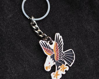 Porte-clés en acier Eagle : motif de tatouage à l'ancienne, accessoire fait main