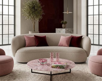 Rose Quartz Coffee Table | Round Pink Crystal Gemstone Top | Living Room Centerpiece