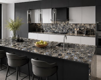 Blue Grey Agate Countertop Slab | Luxury Polished Kitchen Island Surface