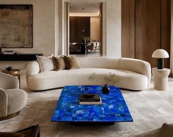Lapis Lazuli Coffee Table | Blue Gemstone Square Table | Luxe Home Furniture