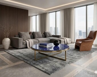 Lapis Lazuli Coffee Table | Round Royal Blue Tabletop | Luxury Living Room Centerpiece