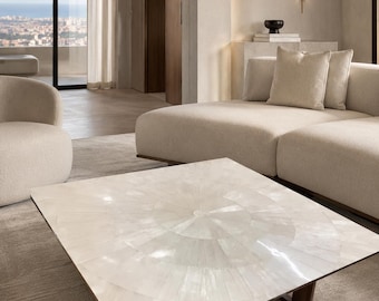 Selenite Console Table | White Crystal Stone Slim Entryway Furniture | Luxury Hallway Decor