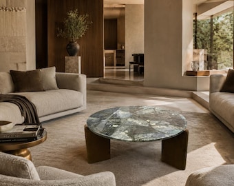 Labradorite Coffee Table | Round Blue Gemstone Table | Luxury Living Room Decor