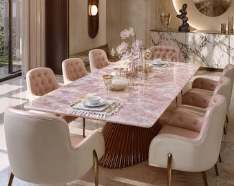 Rose Quartz Coffee Table | Pink Quartz Rectangular Top | Luxury Living Room Centerpiece