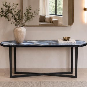 Blue Agate Console Table | Polished Stone Entryway Furniture, Artisan Crafted