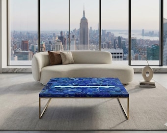 Lapis Lazuli Coffee able | Rectangular Blue Gemstone Modern Table | Luxury Living Room Centerpiece