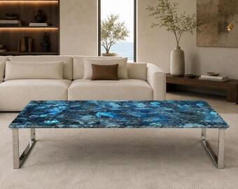 Labradorite Coffee Table | Blue Gemstone Rectangular Table | Luxury Living Room