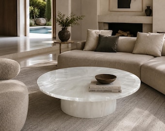 Selenite Console Table | White Crystal Stone Entryway Table | Luxury Hallway Furniture