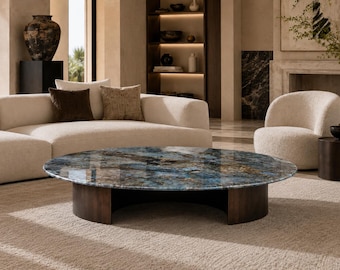 Labradorite Coffee Table | Oval Gemstone Luxury Table | Living Room Statement Furniture