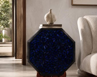 Lapis Lazuli Coffee Table | Octagonal Blue Gemstone Inlay | Luxury Living Room Furniture