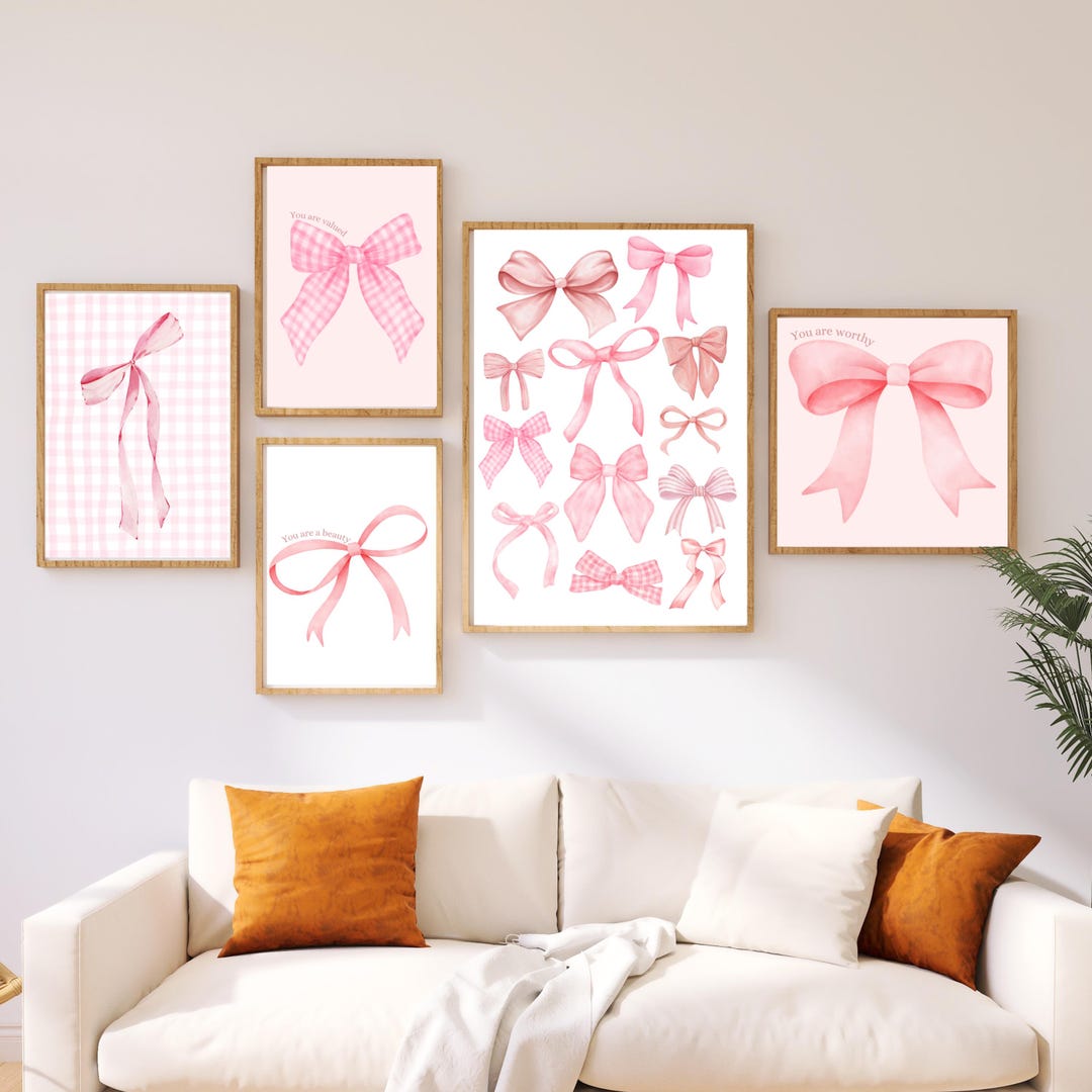 Bow Wall Art, Bow Decor, Nursery Wall Art, Bow Print, Pink Wall Art ...