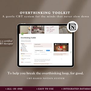 Overthinking Toolkit | CBT Notion Template for Anxiety Relief & Thought Reframing