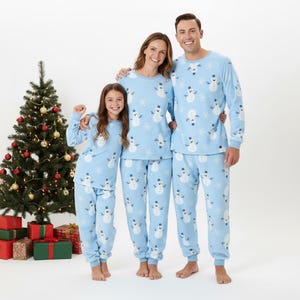 Snowman Family Pajamas, Snowmen Long Pajamas, Blue Snowman Long Tee & Pants PJs, Family Matching Pajamas Set, Family Sleepwear Xmas Gif
