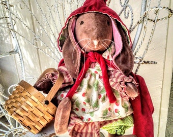 Red Riding Hood Bunny, Button-Jointed Waldorf Inspired, custom order