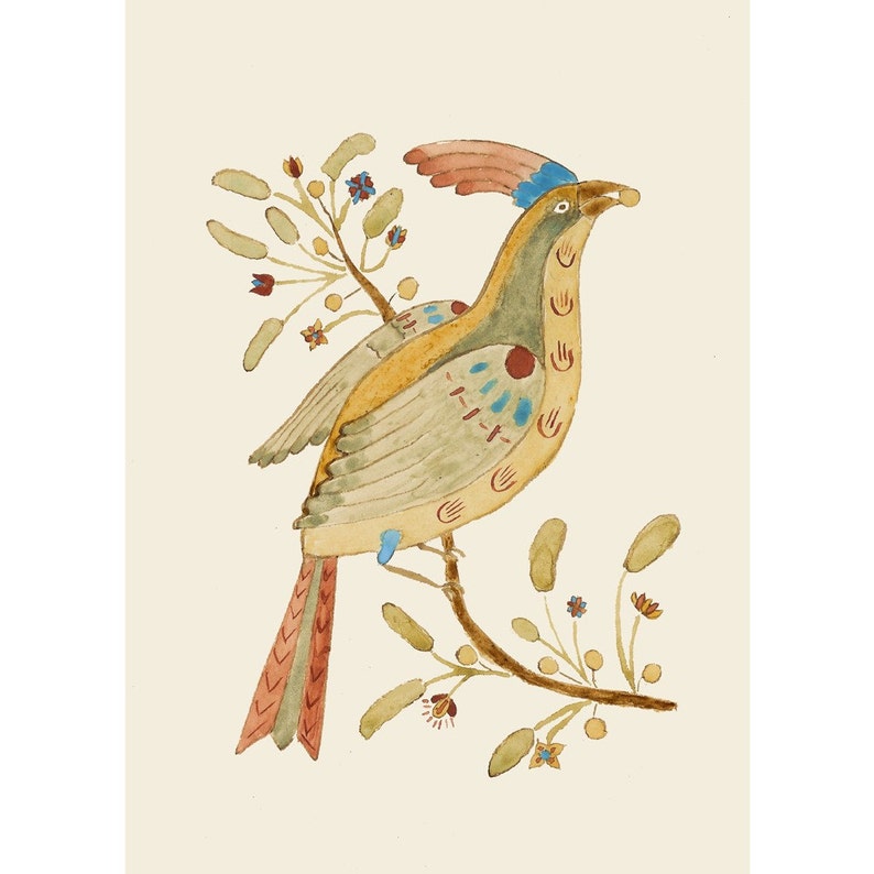 Folk Art Frameable Greeting Card Print bird With Etsy
