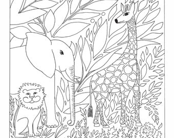 Digital Printable Download Wild Things Coloring Book Beauty in the Beasts jungle giraffe gereffi giraff elephant lion e-sheet colorable page