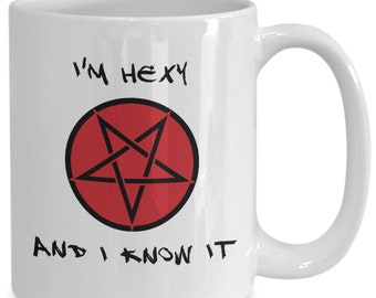 Funny gift for sister friend mom aunt daughter hex witch witchcraft occult I'm sexy and I know it pentagram coffee mug cup pun spell casting