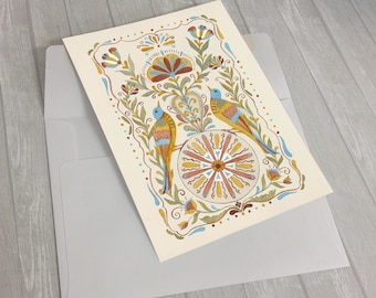 Printable instant digital download American Fraktur 5x7 Greeting Card "Felicity" Fine Art Frameable – easy to print, mat & frame