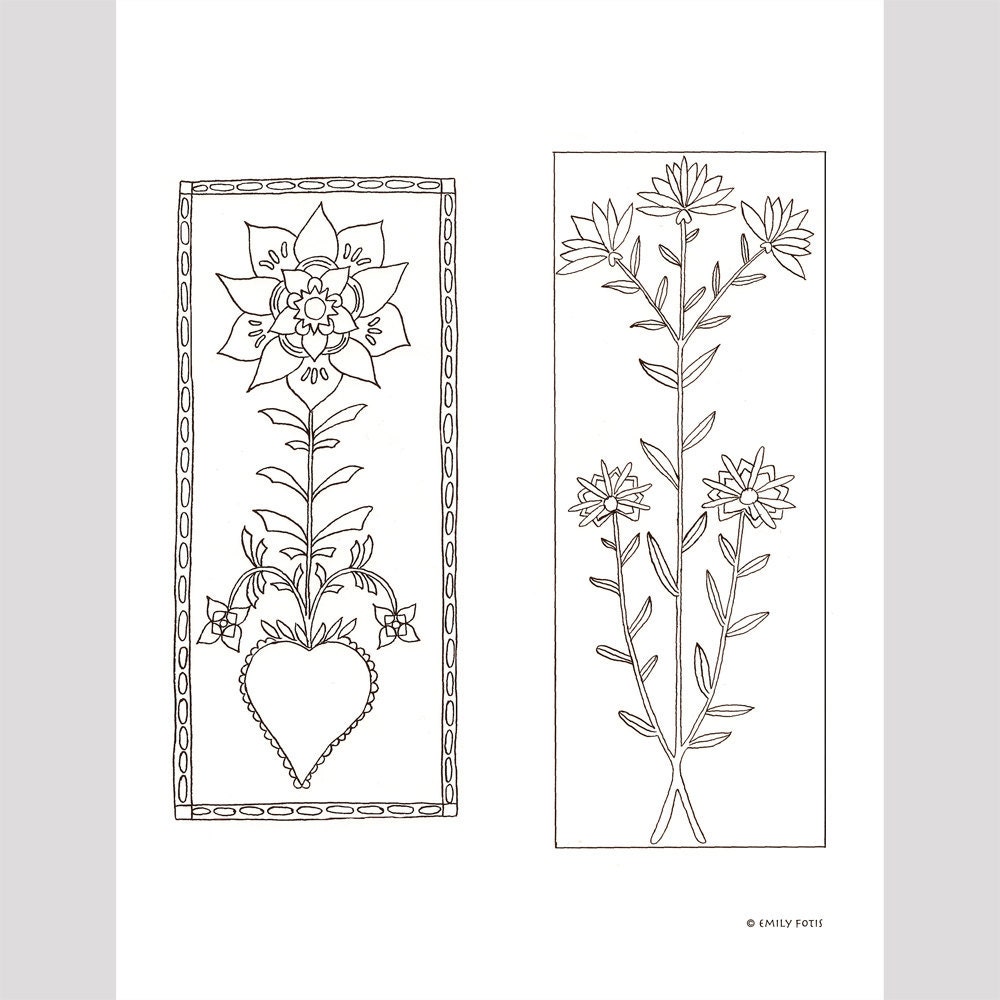 Digital Printable E-book Folk Art Coloring Book – American Fraktur ...