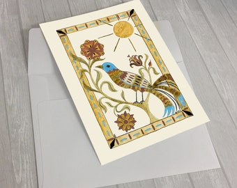 Printable instant digital download American Fraktur 5x7 Greeting Card "Stained Glass" Fine Art Frameable – easy to print, mat & frame