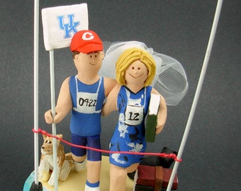 Wedding Cake Topper for Marathon Runners,  Triathlon Runners Wedding Cake Topper, Running Bride and Groom Wedding Cake Topper