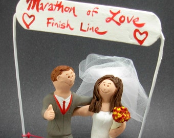Runner's Marathon of Love Wedding Cake Topper,  Marathon Runners Wedding Cake Topper, Athletes Marriage Figurine, Running Wedding CakeTopper