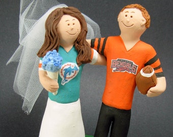 Miami Dolphins Football Wedding Cake Topper, Cincinnati Bengals Wedding Cake Topper, Cincinnati Bengals Wedding Anniversary Gift/Cake Topper