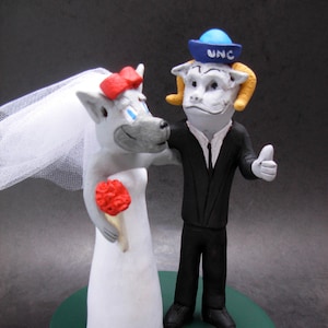 Ram and Wolf college mascot wedding cake toppers, Custom made to order Ms. Wuf Wedding Cake Topper