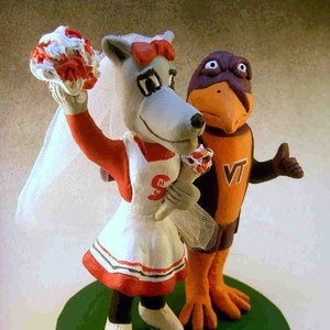 NC State Ms Wuf Marries VT Hokie Wedding Cake Topper, North Carolina State Graduate&#39;s wedding Cake Topper, Ms. Wuf Wedding Cake Topper