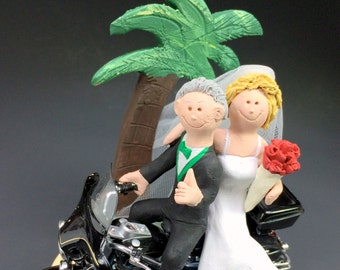 Tropical Destination Harley Motorcycle Wedding Cake Topper