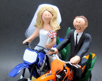 Bride on a Yamaha Dirt Bike Wedding Cake Topper, Anniversary Gift for Motorcycle Riders, Dirt Biker's Wedding Anniversary Gift.