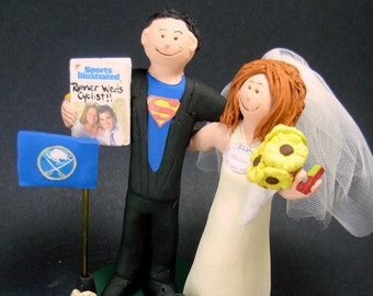 SuperHero Groom Wedding Cake Topper - Bride With Cel Phone Wedding Cake Topper, Superman Wedding Cake Topper,Custom Made Wedding Cake Topper