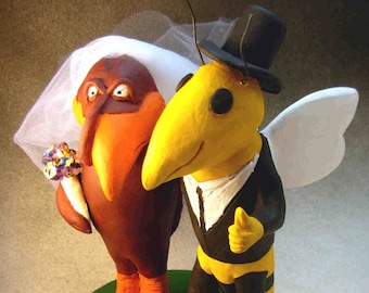 Georgia Tech Buzz Marries VT Hokie Macot Wedding Cake Topper, Georgia Tech Graduate's Wedding Cake Topper, Bee Groom Wedding Cake Topper