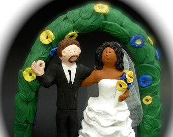 African American Bride Marries White Groom, Mixed Race Wedding Cake Topper, Interracial Wedding Cake Topper, Bi-Racial Wedding Cake Topper