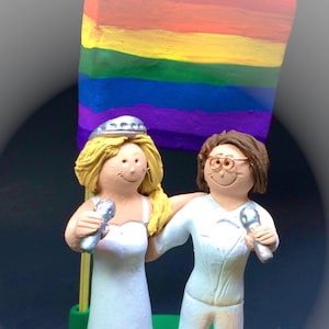 Gay Rainbow Flag Wedding Cake topper, Same Sex Wedding Cake Topper, Gay Wedding Figurine, Lesbian Wedding Cake Topper, Gay Womens CakeTopper