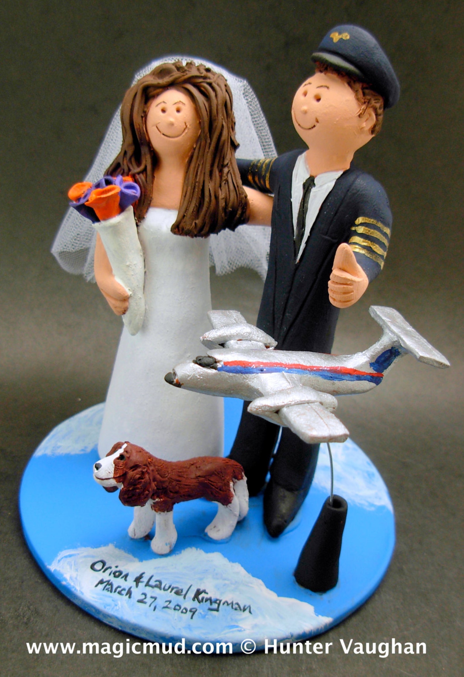 Airplane Pilot's Wedding Cake Topper Bride and Groom in Airplane