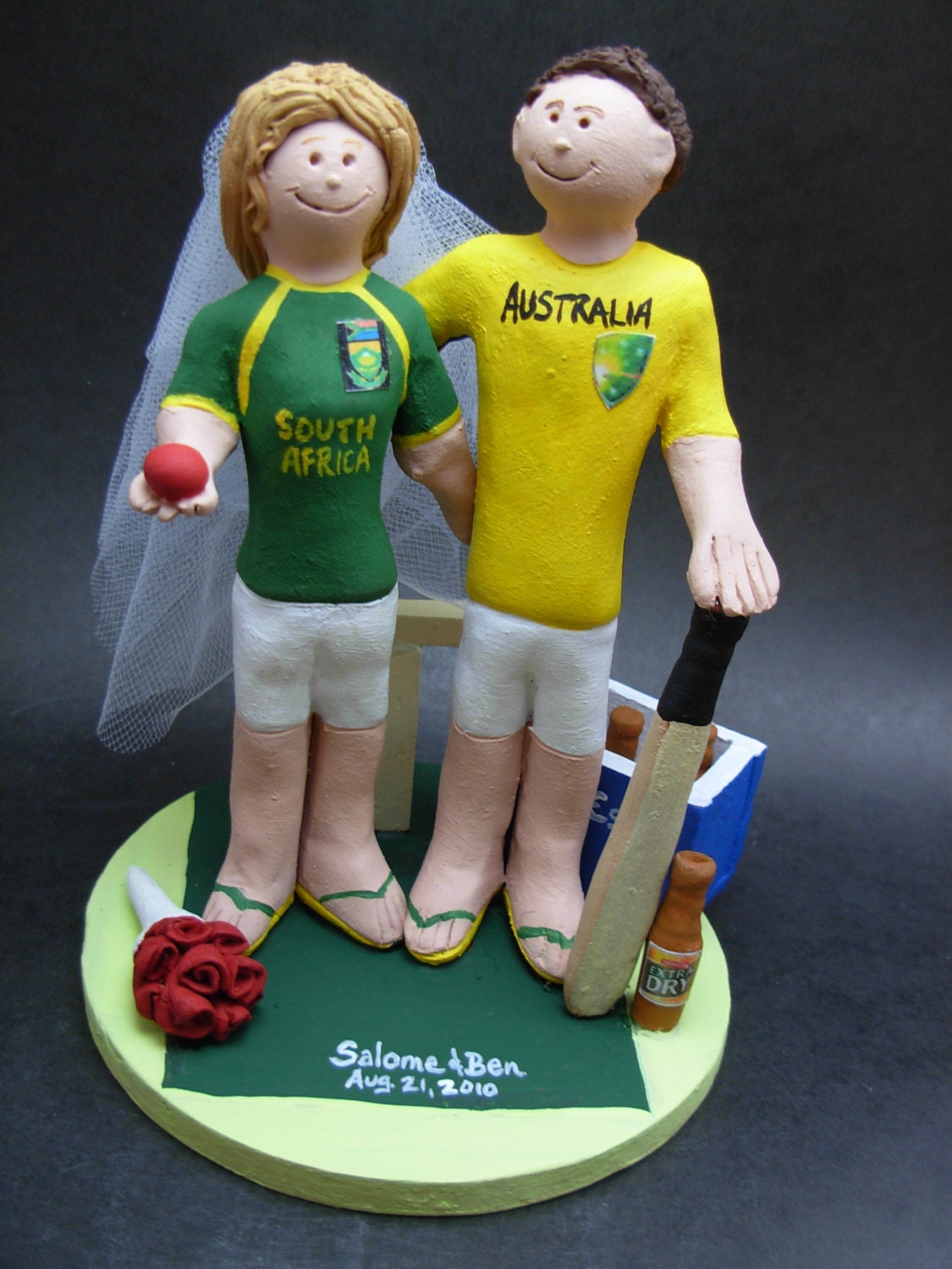 Cricket Players Wedding Cake Topper, Bride and Groom Cricket Players