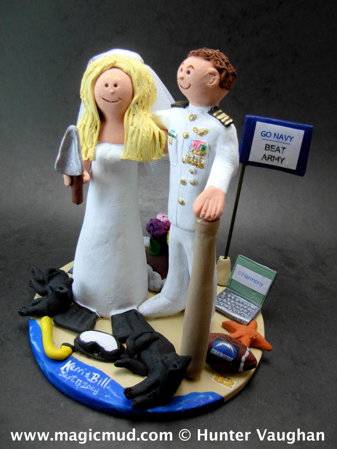 Navy Officer Wedding Cake Topper, Dress White Army Uniform Wedding