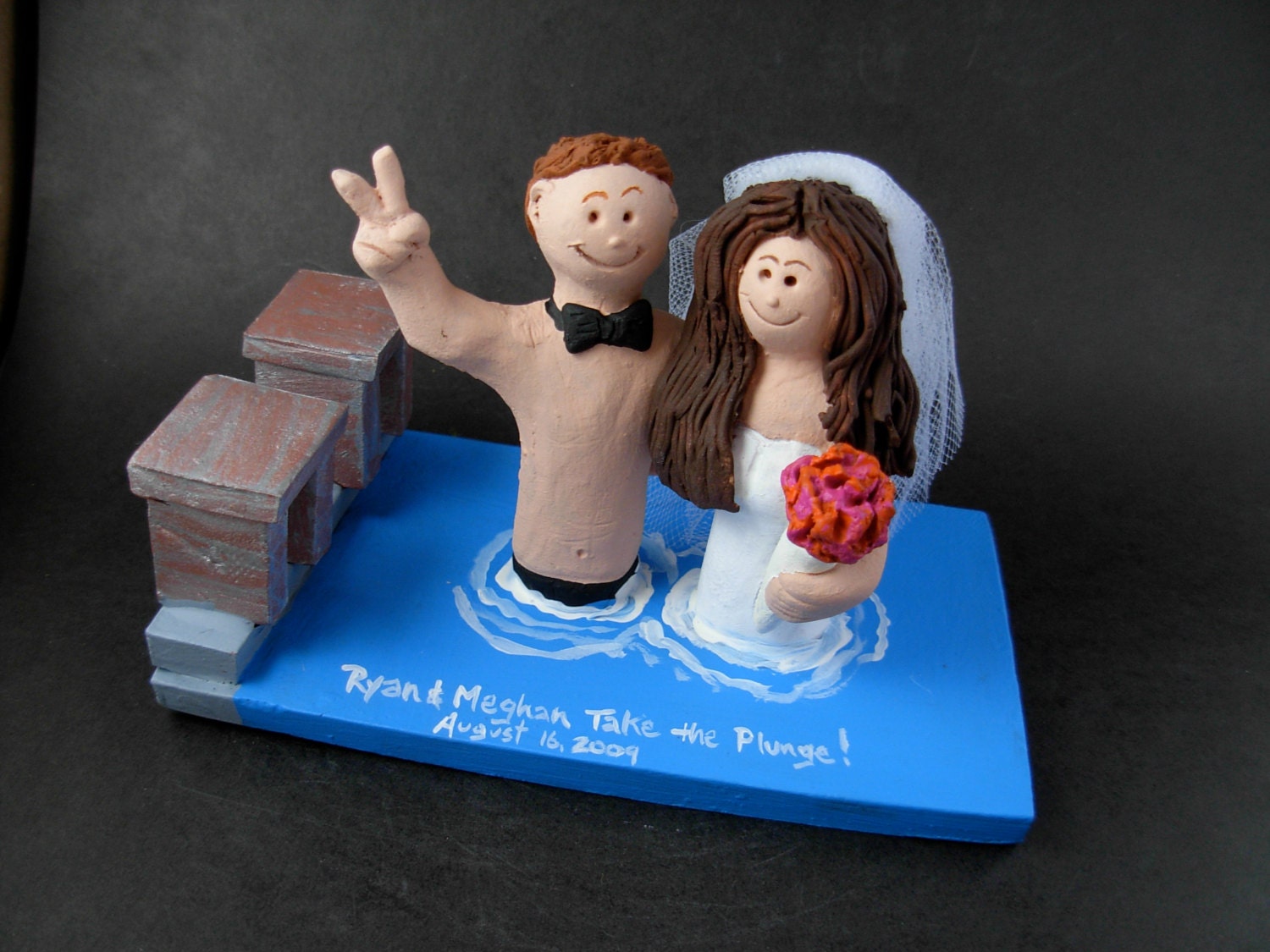 Swimmers in Pool Wedding Cake Topper, Swimming Pool Swimmers in Pool Wedding Cake Topper, Swimming Pool