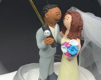 African American Groom, Caucasian Bride Wedding Cake Topper, Mixed Race Wedding Cake Topper, Interracial  Wedding Cake Topper Custom Made