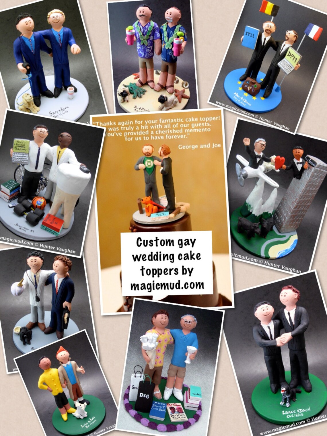 Wedding Cake Topper for Two Gays, Gay Wedding Figurine, Same Sex