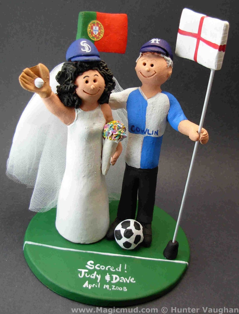 Soccer Wedding Cake Topper, Soccer Bride and Groom Wedding Cake Topper