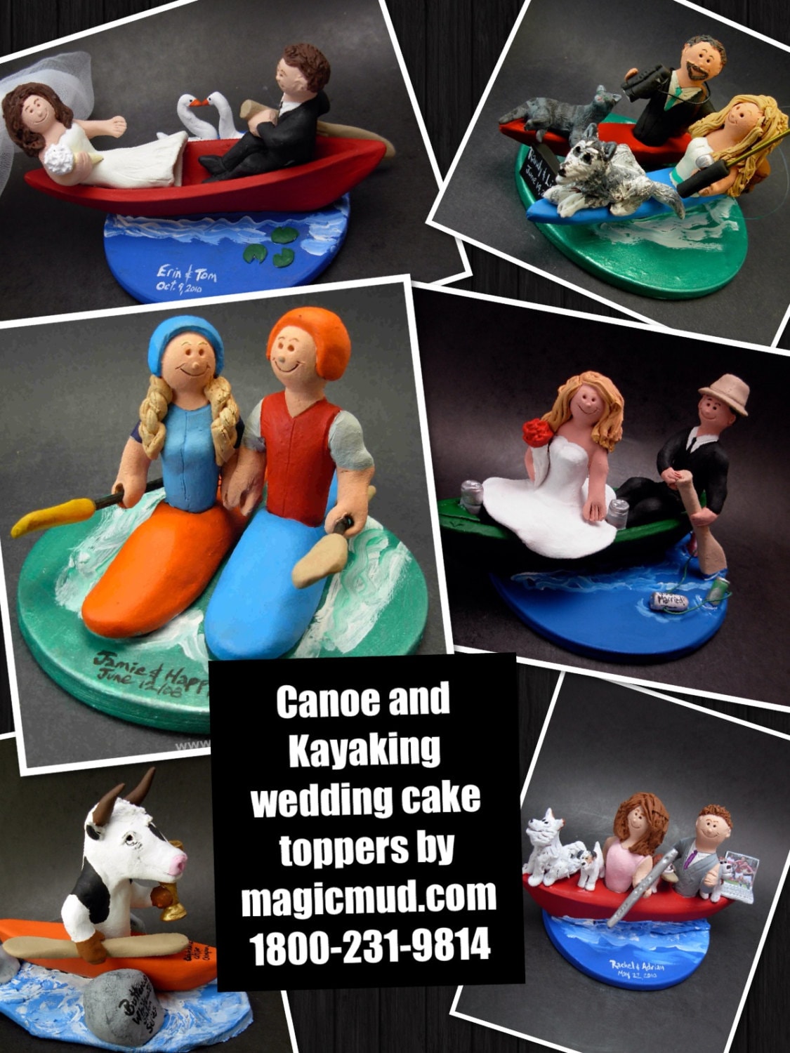 Bride and Groom Kayaking Wedding Cake Topper - Custom Made Kayak ...