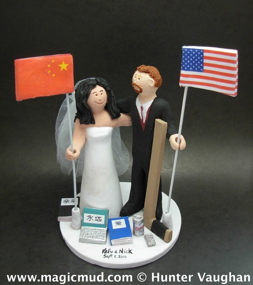 Chinese Bride American Groom Wedding Cake Topper International