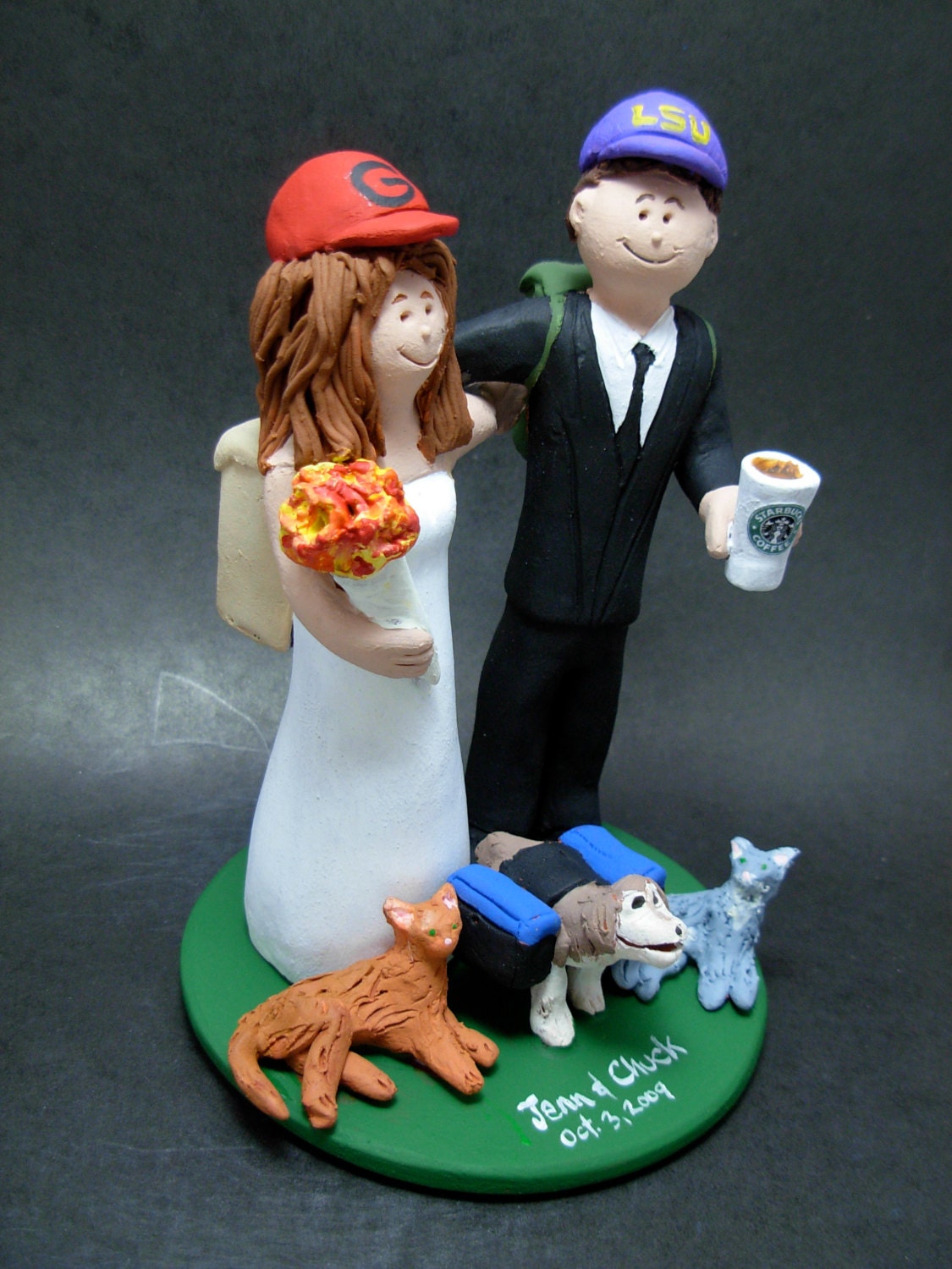 Wedding Cake Topper with Pet Pug Dogs, Pug Dogs Wedding