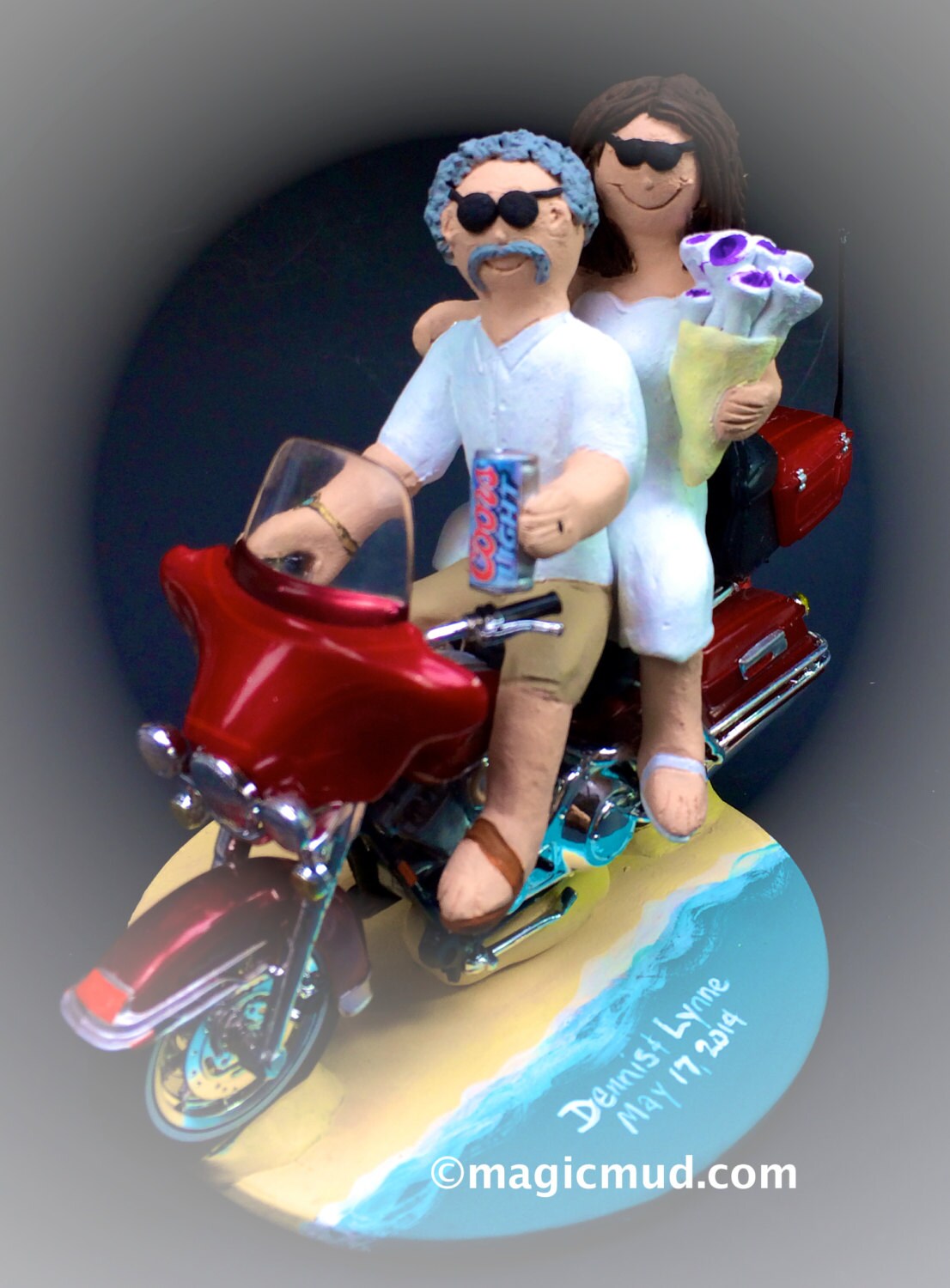 Wedding Cake Topper Motorcycle Hog Biker ~Game Over Sign~  Drunk Groom Beer Cans 