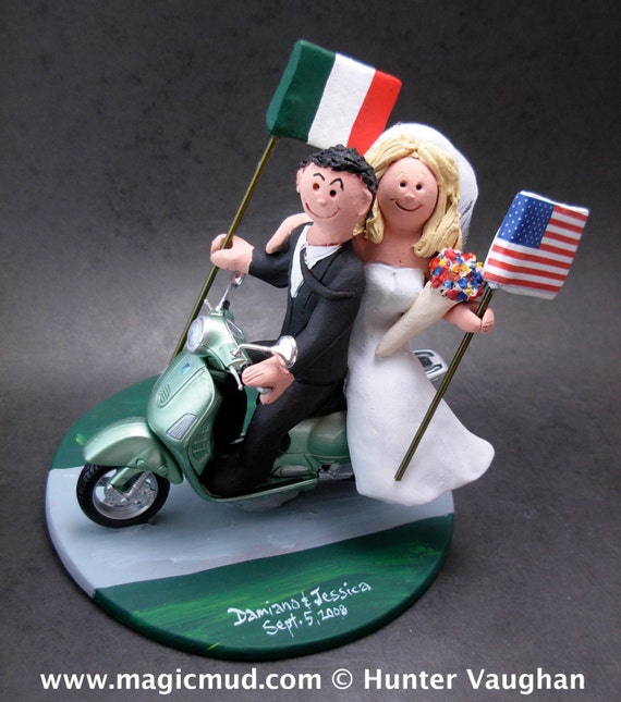 Italian American Wedding On A Vespa Scooter Cake Toppervespa Etsy