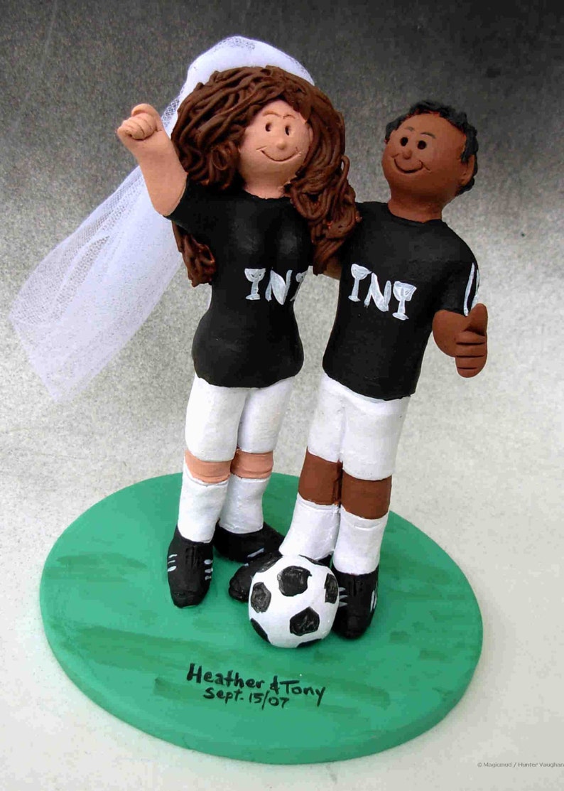 Soccer Wedding Cake Topper, Soccer Bride and Groom Wedding Cake Topper