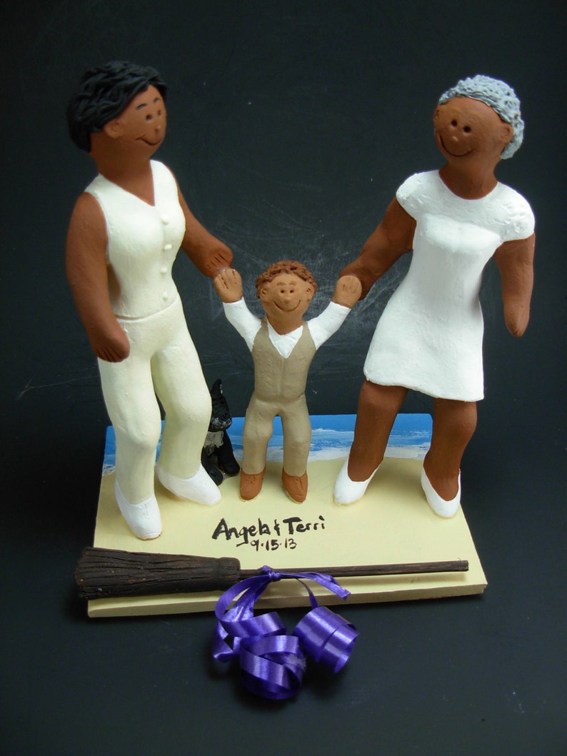 Gay African American Bride's Jump Broom Wedding Cake Topper, African American Lesbians Wedding Cake Topper, black lesbians wedding statue image 1